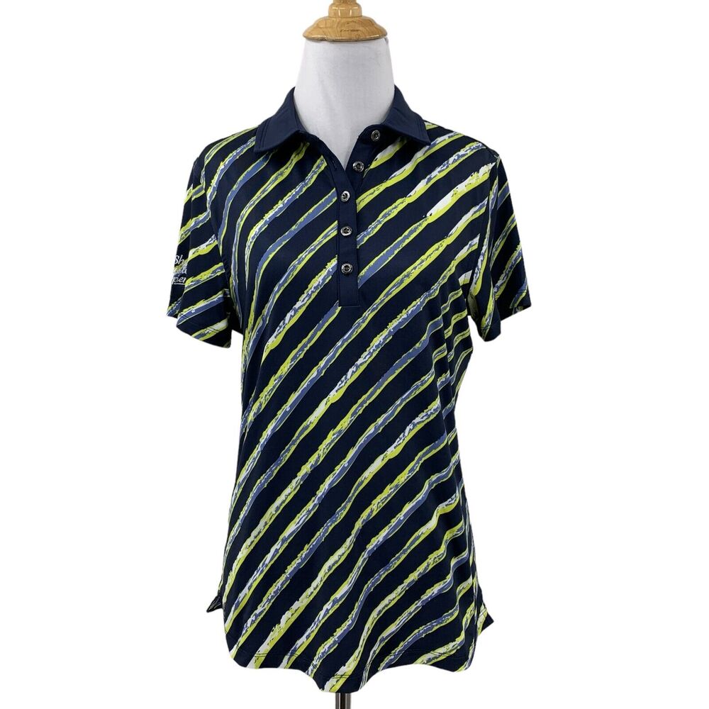 Chase 54 Polo Shirt Womens S Small Navy Blue Striped Golf Top Shell Houston Open